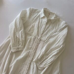 Free People New Mini Dress Optic White Pintuck Ruffle Button Front OB1683294 XS